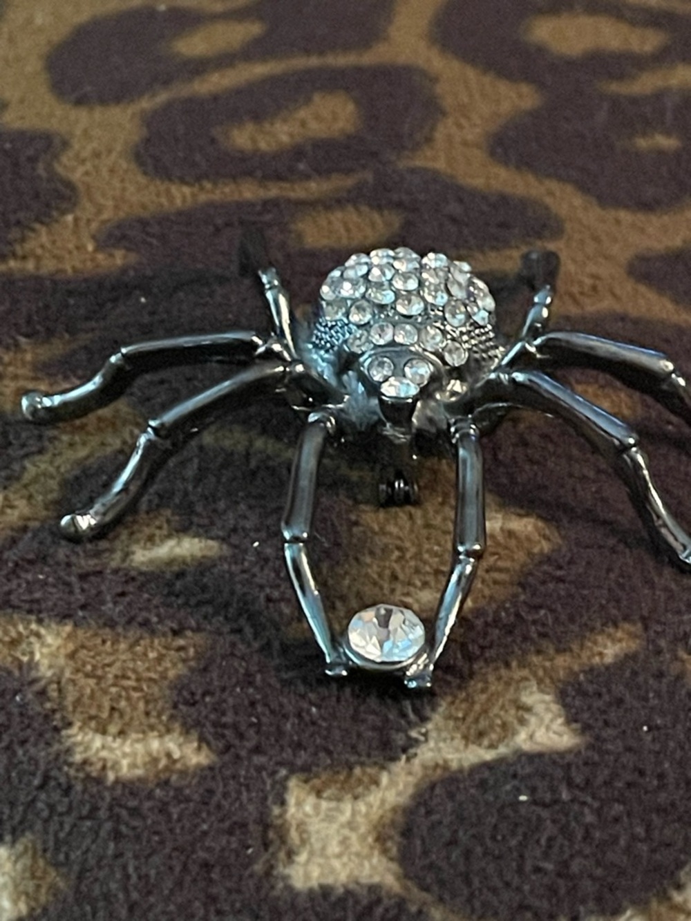 Crystal Spider Brooch - Gunmetal with Clear Crystals